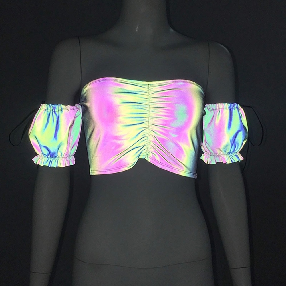 🔦🔦🔦 Reflective Off-The-Shoulder Crop Top